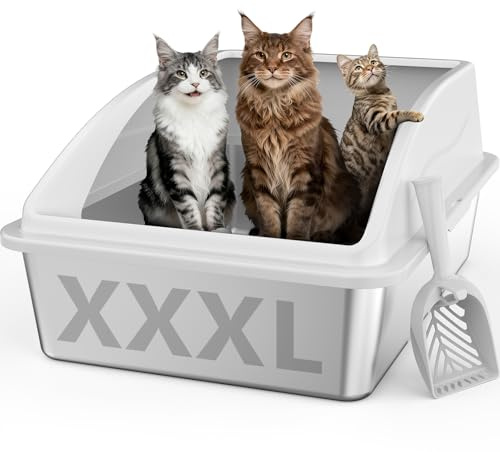 FURTIME Lettiera Gatto, 60 L Lettiera Acciaio Inox, Facile da Pulire, Facile da Pulire Antiodore e Spaziosa, Sabbiera XXXL Alta, Con Acciaio Inox Paletta, 71 x 51 x 31 cm