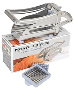 bssmmai Pommesskärare rostfritt stål, potatisskärare skivor med 2 bladstorlekar, potatishyvel med halkfri gummibas