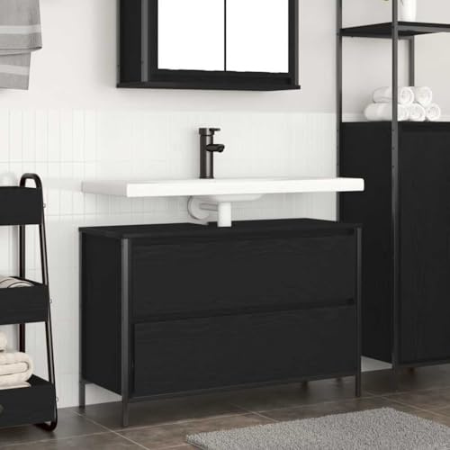 Frdhee Armoire de salle de bain haute avec tiroirs, aspect chêne noir, vasque à poser, pour salle de bain, salon, salle à manger, cuisine