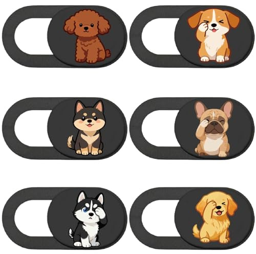 PRESSINART 6 Pezzi 6 Stili Carino Copertura Fotocamera Scorri Copri Fotocamera per Laptop Design Cane Protezione della Privacy Webcam per Laptop Desktop Computer Tablet Telefono Notebook Mini PC