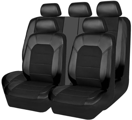 HDAJDWA Auto Sitzbezüge Set für Hyundai Tucson 1.2.Generation (JM) 2004-2013, Vorder- und Rücksitzbezüge aus PU-Leder, Atmungsaktive, wasserdichte und rutschfeste Autositzbezüge für 5 Sitze,A Black
