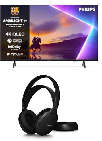 Philips Ambilight 75PUS8510 4K QLED Smart TV Pantalla de 75 Pulgadas SHC5200M2 Auriculares Inalámbricos para TV