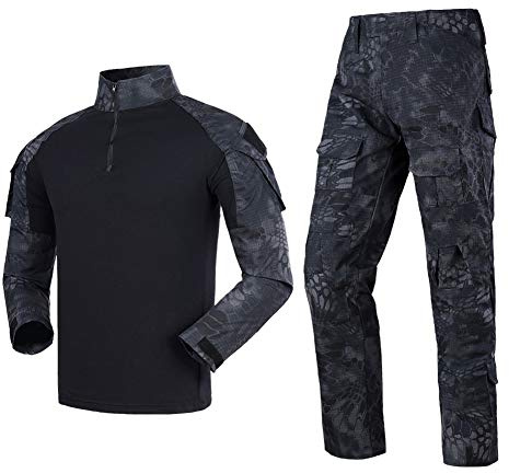 YUSHOW Men's Tactical Suit 1/4 Zip Combat Shirt and Pants Rip-Stop Uniforms | Long Sleeve Tactical Clothing Military Paintball BDU Hunting Shooting Camouflage Gear