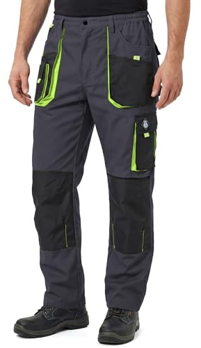 Stenso Emerton Pantaloni da Lavoro Uomo - Pantaloni Cargo Uomo Estivi con Tasche Literali - Pantaloni Uomo Lavoro Estivi - Antinfortunistica Abbigliamento Cargo Estivi Uomo - Grigio/Nero/Verde - 48