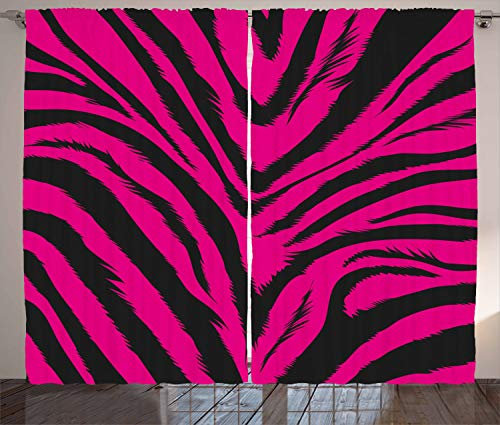 ABAKUHAUS Teen Zimmer Rustikaler Gardine, Pink Zebra Haut, Schlafzimmer Kräuselband Vorhang mit Schlaufen und Haken, 280 x 260 cm, Magenta und Schwarz