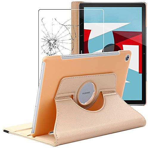 ebestStar - for Huawei MediaPad M5 10.8 Case Tablet 10.8, Cover 360 Rotating Protection, PU Leather, Gold + Glass Screen Protector