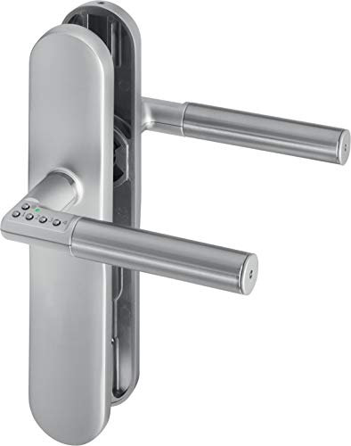 ASSA ABLOY digitaler Türbeschlag Code Handle Langschild ohne Lochung DIN Links - Zimmertürbeschlag mit PIN-Code - Silber