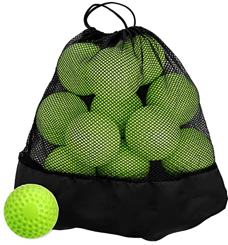 Tebery 12 Pack Green Dimpled Baseballs, 9-Inch Pitching Machine Baseballs for Hand-Eye Coordination, Hitting and Fielding Practice