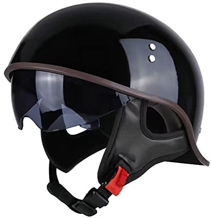 Casco retrò Mezzo Casco Estivo con Vintage Visiera, ECE Omologato per Uomo Donna, per Cruiser Ciclo Moto (57~62CM)