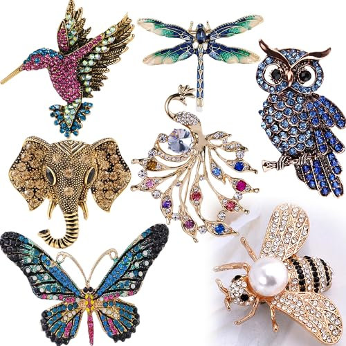 XUBX 7 Pièces Broche élégante, Broche Animale En Cristal, Mode Broche de Cristal, Clips de Châle de Pull, Clips de Broche de Col Cardigan Châle pour Femmes Filles Vêtements Décoration