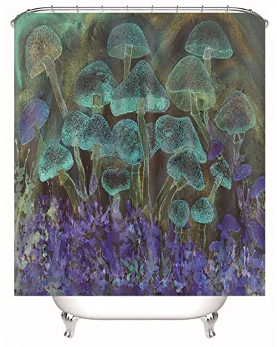 Hoisy Duschvorhänge für Badewannen, Duschvorhang Antischimmel Waschbar Pilz Und Blumen Cyan-Lila Größe 120X180CM