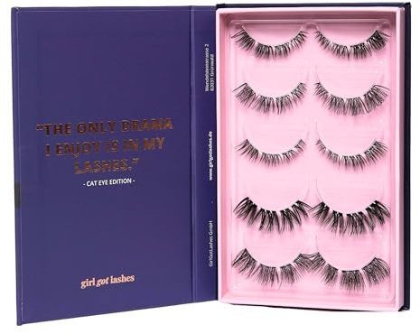 GirlGotLashes Große Boxen Cat Eye Edition Handgemachte Wimpernextensions Wimpernverlängerung für Zuhause 5 Wimpern-Paare Lashes mit 5-7 Tagen Halt Vegan