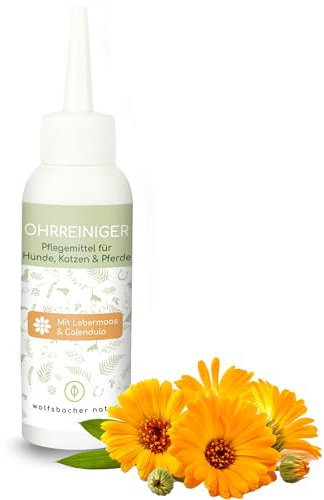 Wolfsbacher Natur Ohrentropfen mit Calendula und Lebermoos | Ohrenreiniger für Hunde und Katzen bei Entzündungen, Juckreiz und Ohrenmilben | Entfernt Ohrenschmalz und Dreck auf natürliche Weise