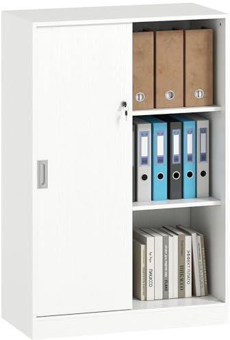 Vinsetto Armoire de Bureau 2 Portes coulissantes verrouillables dim. 80L x 40l x 120H cm 2 étagères en Bois Blanc