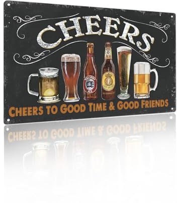 Vintage Home Bar Decor Pub Beer Cheers Sign 8x12 Inch -Cheers to Good Time & Good Friends-For Man Cave Wall Decor (2406)