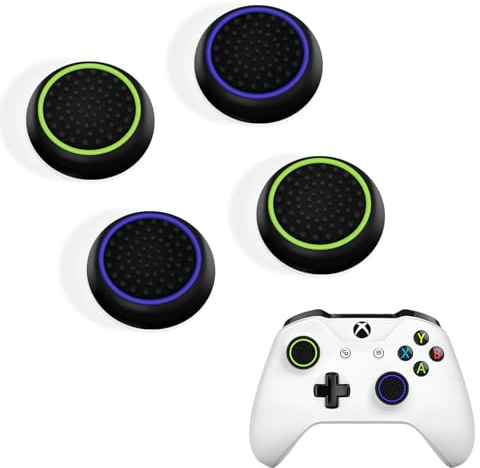 DLseego Thumb Stick Grip Caps for PS4 PS5 Xbox Controller,Silicone 4PCS Thumbstick Grips Dots & Studded Design Joystick Controller Thumb Grip Cap Covers,Purple+Yellow