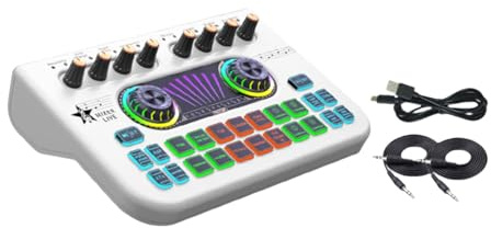 Amagogo Audio-Mixer, Voice-Changer-Soundkarte, professionell, Webcast-Live-Stream-Soundkarte, Live-Soundkarte für PC, Telefon-KTV-Aufnahme, Weiß