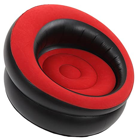 Tbest Aufblasbare Couch MattrSofa Flocking Sofa, Runder Aufblasbarer ChSofa Couch-Sitzsack für Wohnzimmer Schlafzimmer Lesezimmer Büro Balkon Reisen, 30,7 X 29,5 Zoll (Rot)