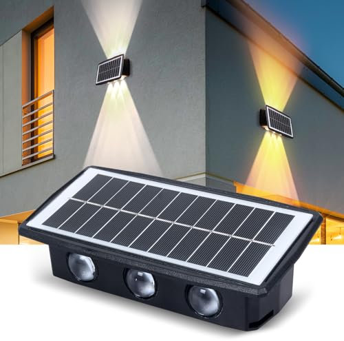 Luz Solar Exterior Jardín, 6 LED Focos Led Exterior Solares, Lámparas de Pared, 1500mAh Aplique de Pared, IP65 Impermeable 2 Modos Foco Solar Jardín