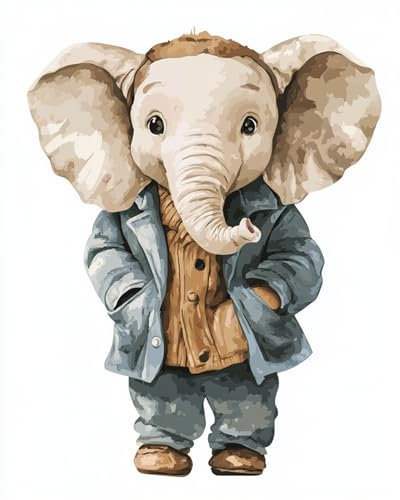N.LANSHAN DIY Knüpfteppich Zum Selber Knüpfen Fantasie-Elefant-Tier Trägt Kleidung Diy-Knüpfset Für Teppiche,Häkelset Für Anfänger,Teppichset Mit Bedruckter Leinwand,Geschenk 80x115cm