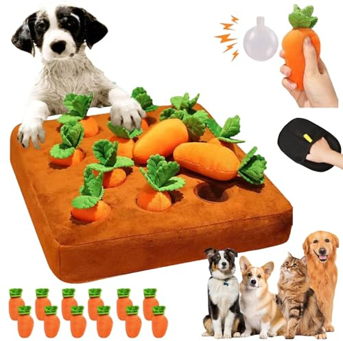 Yagerod Vierpfotenmarkt Schnüffelacker, Plüschiger Karotten-Schnüffelteppich, Plüschtier Rettich Pflücken, Haustier-Puzzlespiel Zum Stressabbau, Förderung, Für Kleine, Mittelgroße Und Große Hunde