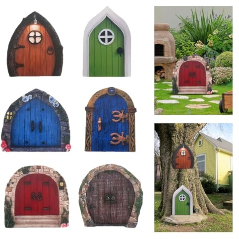 Bomiclss 12Pcs Fairytales Door Decoration, Outdoor Fairy Garden Door for Trees Bedroom, Fairytales Garden Ornaments Doors Wooden, Fairy Door Accessories Craft for Yard Art Potted Plants Tree Trunk