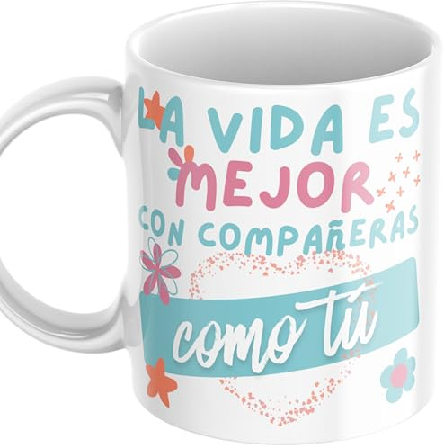 Quodelo Taza compañera de trabajo Cerámica AAA Impresión Doble Cara - Apta Lavavajillas y Microondas - Regalo Despedida Trabajo o Jubilación - Para Amiga, Compañera - Tazas Originales para Regalar