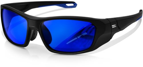 KANASTAL Cykelglasögon för män och kvinnor Polariserade sportglasögon UV400-skydd Sportsolglasögon Cykelglasögon Solglasögon för fiske Löpning Klättring Golf Vandring, svart ram blå glas