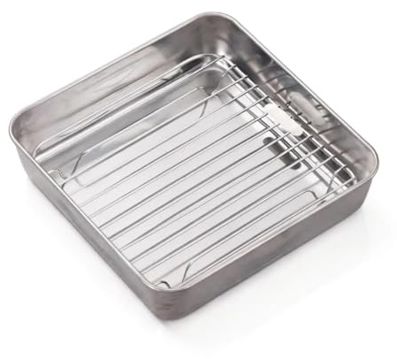 VNLCPX Tortiera Quadrata 21x21x5 cm, Teglia in Acciaio Inox con Griglia