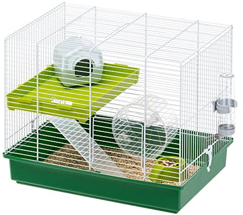 Ferplast Hamsterkäfig, Nagerkäfig Hamster Duo, Kleintierkäfig, 2 Etagen mit Rampen Hamsterzubehör inklusive, 46 x 29 x h 37,5 cm.