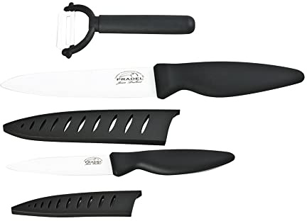 Jean Dubost Créations Conjunto de Cuchillo de Cocina con Mango cerámica 28 x 2 x 1 cm Set de 3 Piezas, cerámica, Negro, 28 x 2 x 1 cm