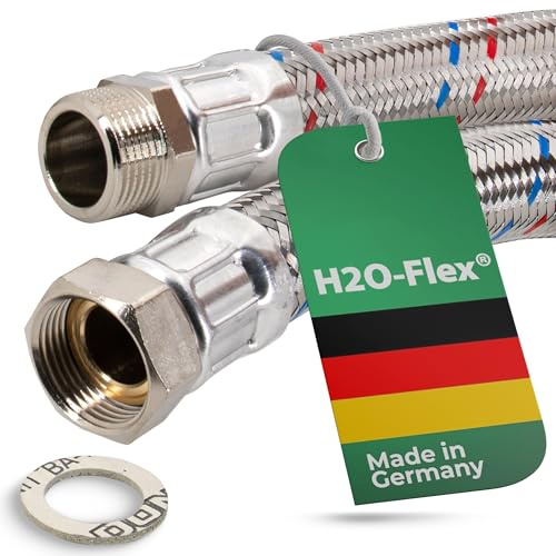 H2O-Flex® Panzerschlauch DN25 Flexschlauch1 zoll ÜM x 1 zoll AG Heizungsschlauch Nutzwasserschlauch für die Heizungsinstallation Hauswasserwerk PN10 Pumpenschlauch Solarschlauch