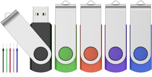 Lot de 5 clés USB 2.0 de 32 Go - Multipack Pendrive Pivotant Multicolore 32 Go USB 2.0 - Stockage de données - Clé USB portable pour cadeau éducatif avec 5 cordons assortis de couleurs FEBNISCTE