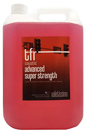 Valetissimo Advanced Caustic TFR Heavy Duty Traffic Film & Chassis Cleaner | 5L Heavy-duty caustic TFR lifts oil, grease, grime and traffic film from vehicles, chassis and industrial machinery.