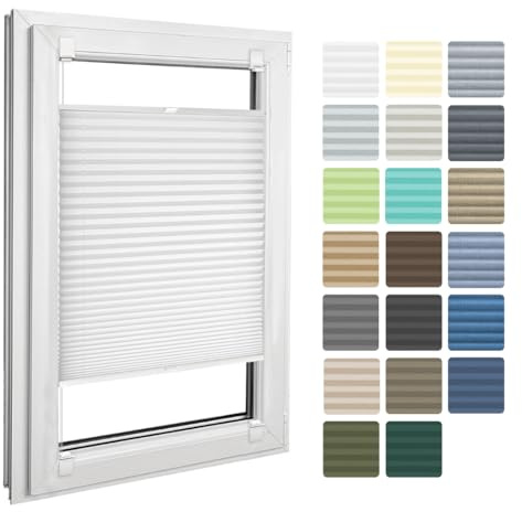 Home-Vision Premium Plissee Faltrollo zum Kleben Weiß B75cm x H200cm | Blickdicht Sonnenschutz Jalousie für Fenster & Tür
