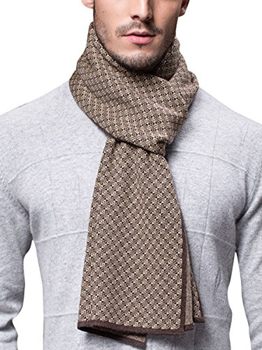 WANYING Vinter höst herr stickad halsduk 6 % ull stickad halsduk enkel chic gentleman – 180 x 30 cm liten rutig, A02 – Liten rutig brun khaki, 180 × 30 cm