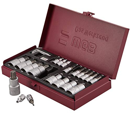 WGB Das Werkzeug Torx Nuss Set 1/2 Zoll + 1/4 Zoll 23 teilig | TX Stecknuss Set mit Innen und Außentorx Nuss Satz T6 bis T60 und E4 bis E18 | Bitsatz