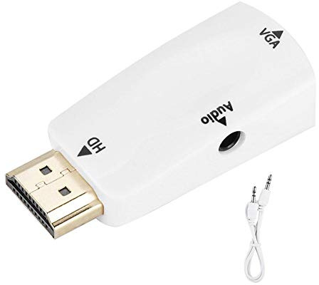 Garsent Adaptador HDMI a VGA 1080P Adaptador convertidor HDMI Hembra a VGA Hembra con Cable de Salida de Audio de 3.5 mm(Blanco)