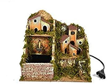 Escenario - Casolar con fuente de Belén de 21 cm con luces para Belén, decoración de Navidad, bomba incluida