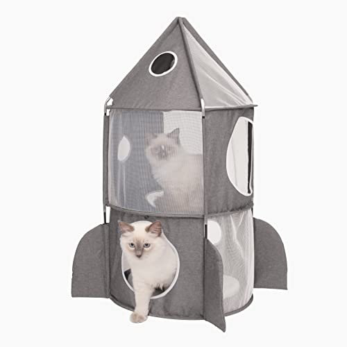 Catit 42002 Vesper Turm, in Raketenform, mit Schlafkissen, für Katzen, grau, 1 Stück (1er Pack)