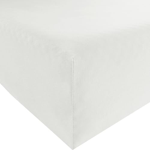 Erwin Müller Spannbettlaken, Spannbetttuch Interlock Mako-Jersey - Serie München - perfekte Passform, bügelfrei, mit Rundumgummi - weiß Größe 90x190 cm - 100x200 cm