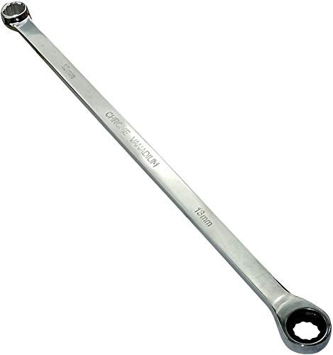 AERZETIX - C45620 - Clé plate bi-hexagonale polygonale double à oeil/anneau 13mm - vers clé à cliquet 13mm extra longue métrique 12 pans - longueur 35cm - manche droite/polie - en acier CR-V