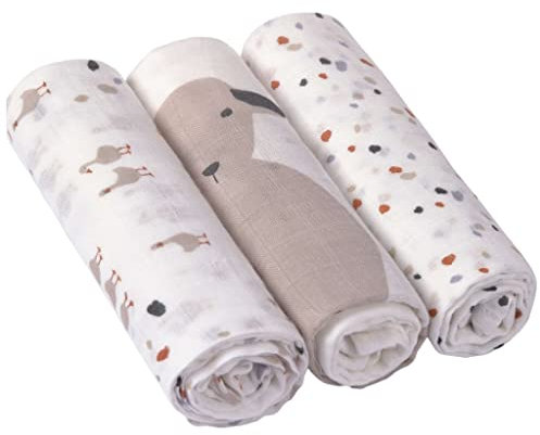 LÄSSIG Baby Mulltuch Spucktuch Puckdecke 3er Set Baumwolle 80 x 80 cm/ Heavenly soft Swaddle L Tiny Farmer Speckles