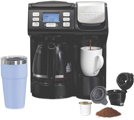 Hamilton Beach FlexBrew Trio 2-Way Coffee Maker, Compatible with K-Cup Pods or Grounds, Combo, Single Serve & Full 12c Pot, Black - Fast Brewing (49902)