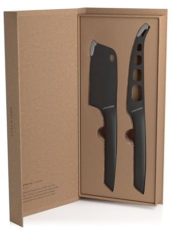 LARS NYSØM Käsemesser Set 2-Teilig I Messerset Edelstahl I Hochwertiges Käseschneider-Set aus Edelstahl bestehend aus Käsemesser für Weichkäse und Käsebeil für Hartkäse (Carbon Black)