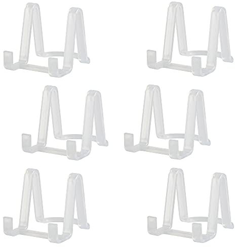 Supporti per Piatti da Esposizione – Cavalletti in Plastica per Piatti Decorativi, Cornici Foto, Cartoline e Mini Tele – Ideali per Arte da Tavolo – Altezza 7,6 cm – Trasparente (6 Pezzi)