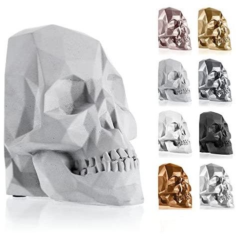 concrette Buchstütze Skull Low-Poly, auch architektonischem Beton, Abmessungen B150 x T100 x H135 mm, Gewicht 1400 g