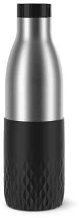 Tefal Trinkflasche, 0,7 l, Edelstahl 18/10, luftdicht, Silikonhülle, ergonomisch, hält Getränke 12 Stunden heiß und 24 Stunden kalt, spülmaschinenfest, Bludrop Sleeve schwarz N3111110