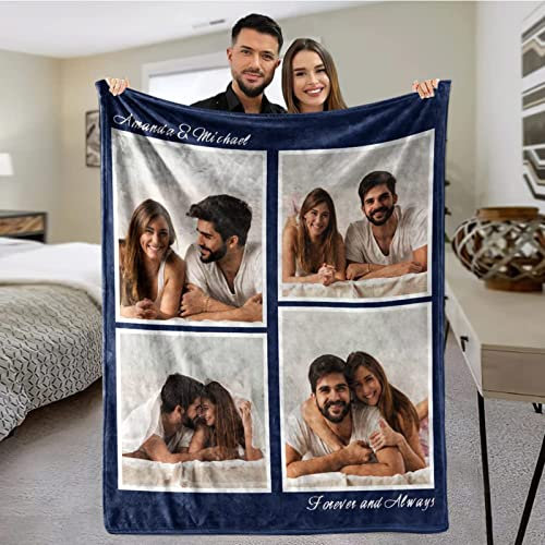 Personalisierte Hochzeitsgeschenke für Brautpaar, Personalisierte Decke mit Foto Text, Personalisierte Kuscheldecke, Personalisierte Fotodecke Geschenke für Freundin und Freund, Geburtstag,4 Fotos