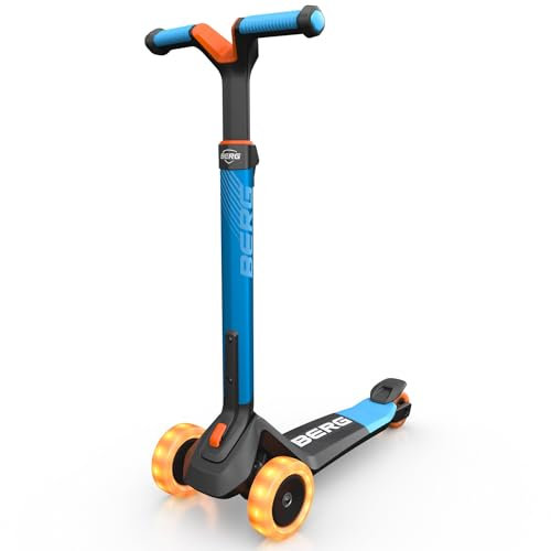 BERG Nexo Kinderroller Kinderscooter faltbar ab 2 Jahre | Höhenverstellbarer Tretroller Scooter mit LED Rädern | Dreirad Roller für Kinder Jungen & Mädchen, bis 12 Jahre | Farbe: Blau